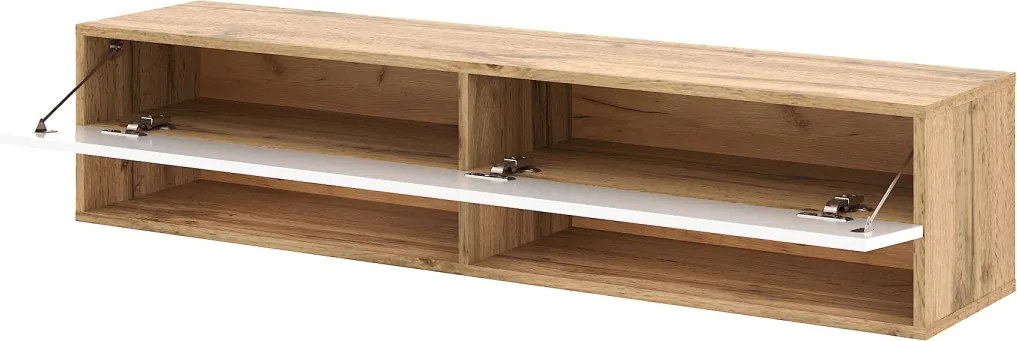 TV-szekrény 140 cm, 1 ajtóval, Wotan tölgy/magasfényű fehér színkombinációban DERBY