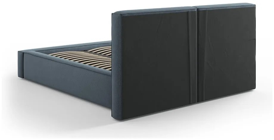 Sötétkék kárpitozott franciaágy tárolóhellyel, ágyráccsal 180x200 cm Arendal – Cosmopolitan Design