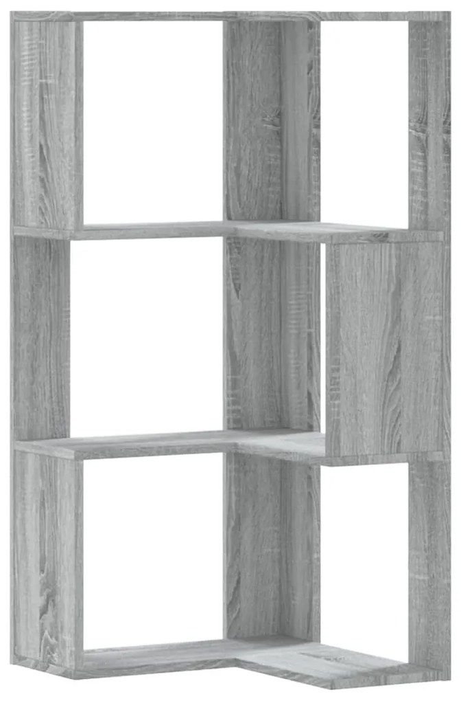 3 szintes szürke szerelt fa sarok könyvespolc 50 x 50 x 102 cm