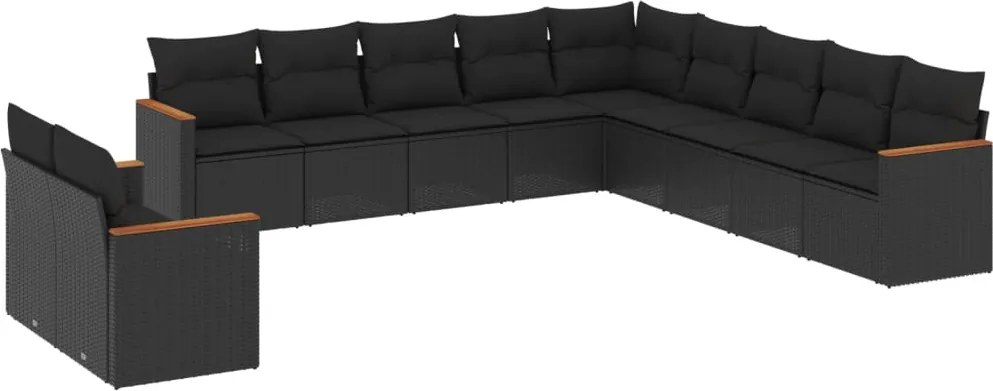 vidaXL 11 részes fekete polyrattan kerti ülőgarnitúra párnákkal