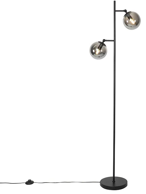 Art Deco állólámpa fekete füstüveggel 2-lámpás - Pallon