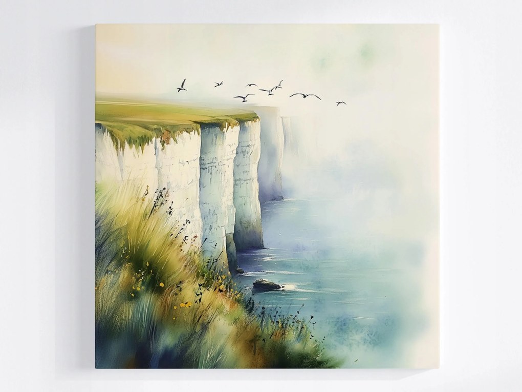 Poszter Tájkép Tenger Fehér Sziklák Dover Köd Madarak 40x40