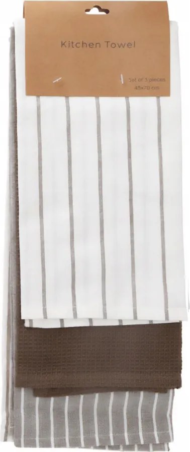 Konyhai Törlőkendő Szett Pamut 3 db-os 70 x 45 cm Barna