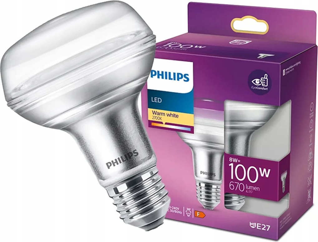 Led izzó E27 R80 8W 100W 735lm 2700K Meleg 36° Philips