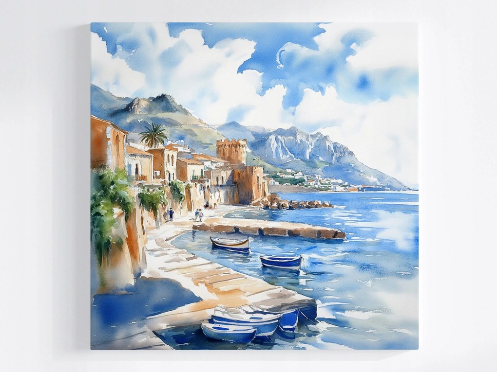 Vászonkép Canvas Tájkép Olaszország Szicília Tenger Marina Hajók 80x80