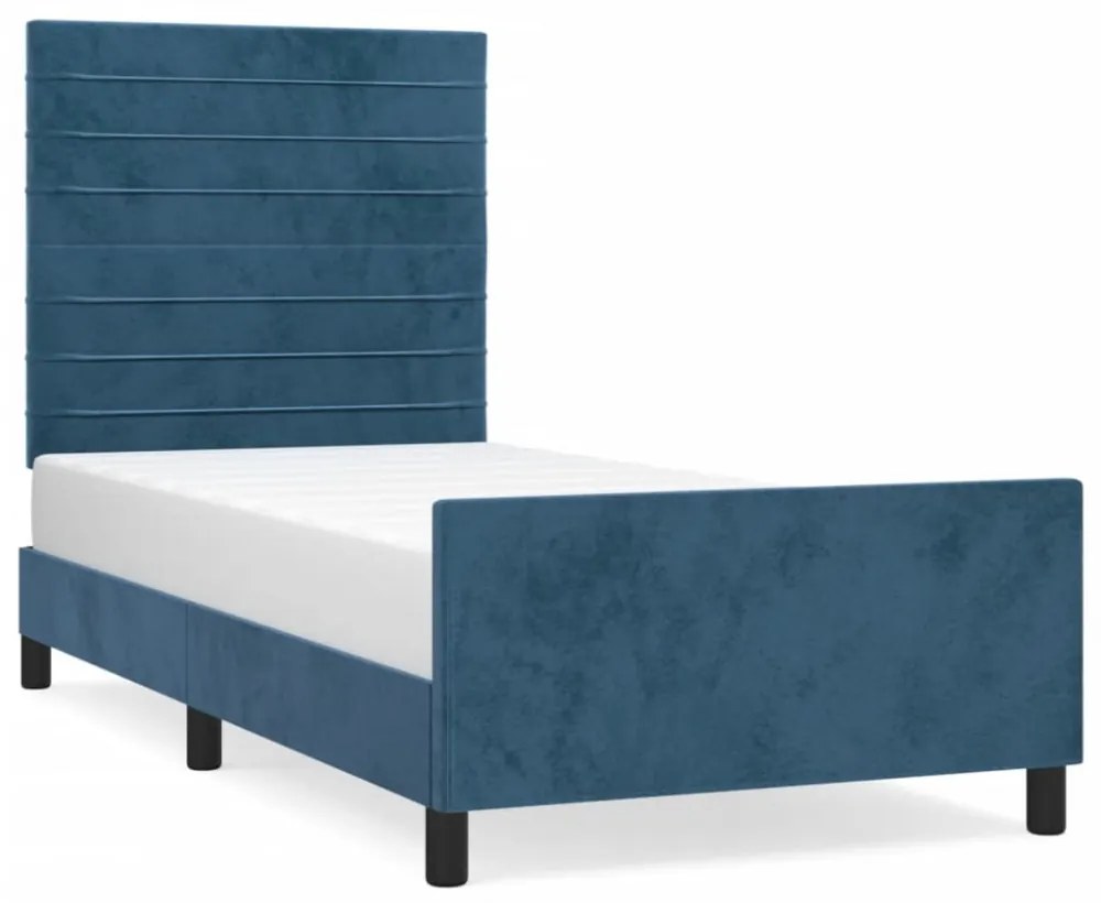 sötétkék bársony ágykeret matrac nélkül 80 x 200 cm