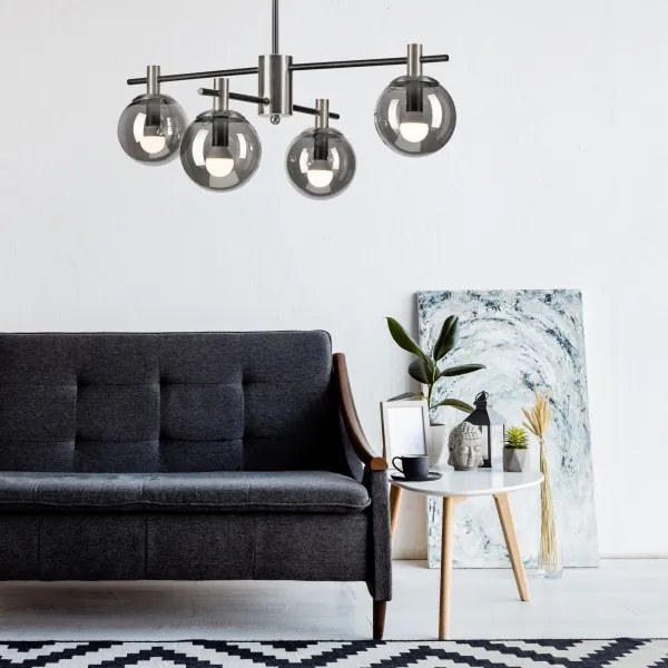 Csillár rúdon LILOU 4xE14/5W/230V matt króm/füstös