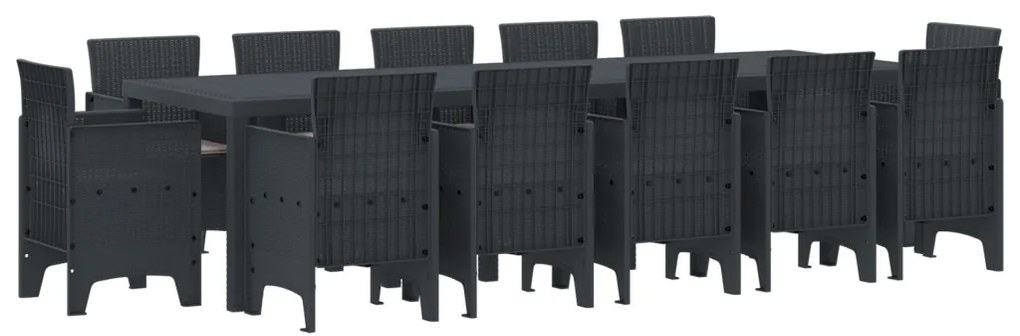 13 darabos Kerti Étkezőkészlet Párnákkal Antracit Polirattan, Kert Asztal Antracit 150x100x73 cm Polirattan, Kerti Székek Párnákkal 4 db Antracit Polirattan