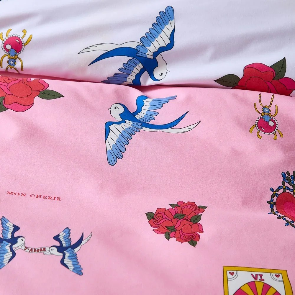 Fehér-rózsaszín egyszemélyes pamut ágyneműhuzat 135x200 cm Mon Coeur – Their Nibs