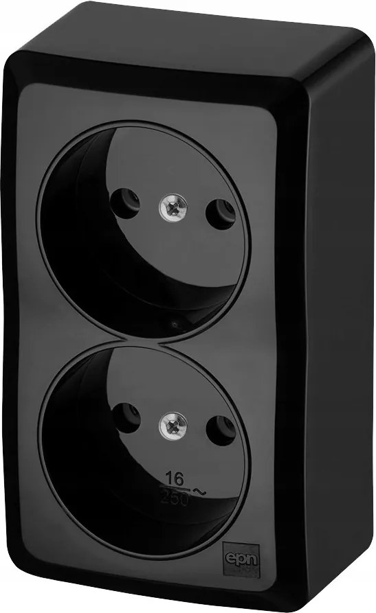 Dupla aljzat földelés nélkül, 2x2P, N/t (falra szerelhető) IP20, fekete Berg