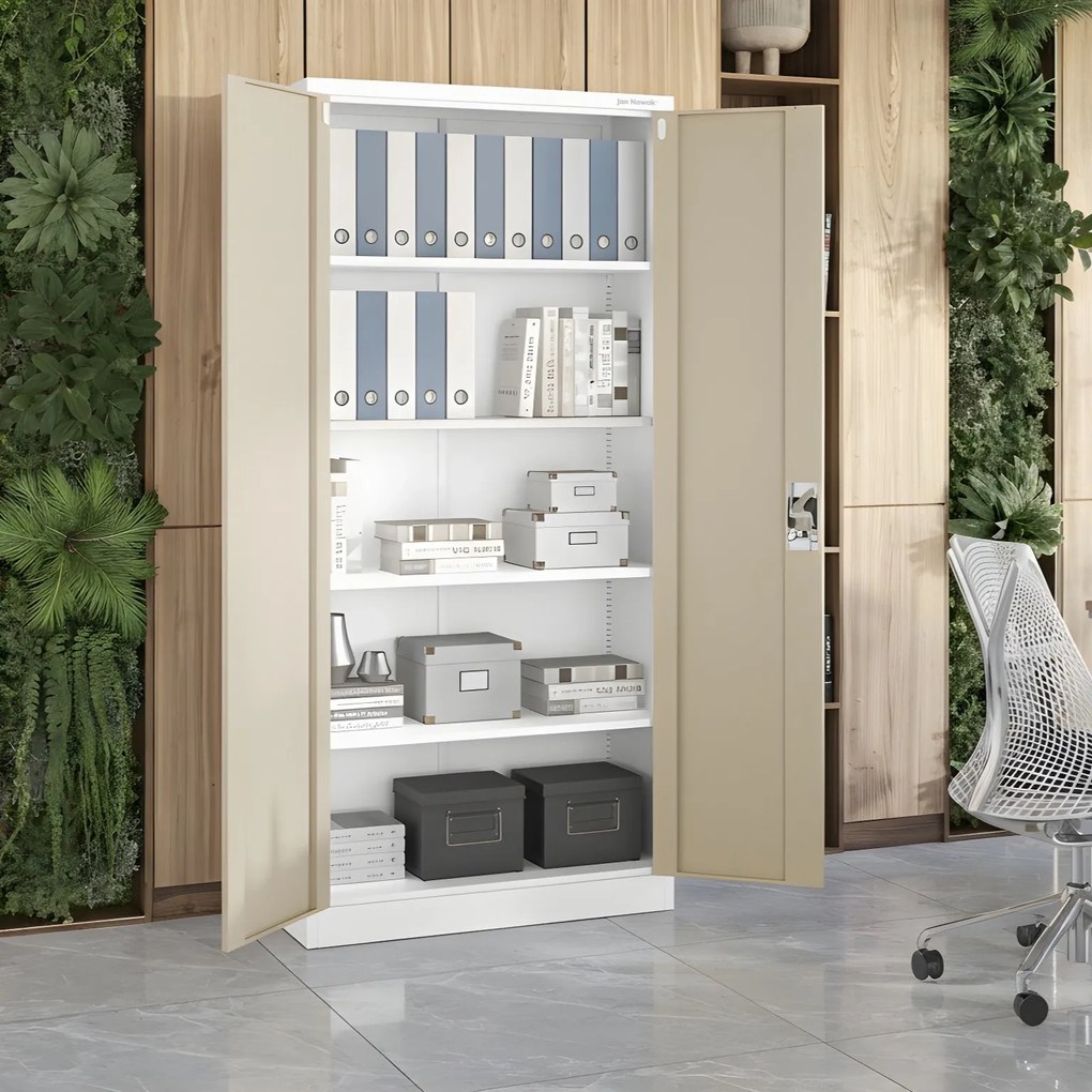 Magas fém irodai iratszekrény, fehér/arany tölgy, 900x1950x400 mm: JAN H Eco Design