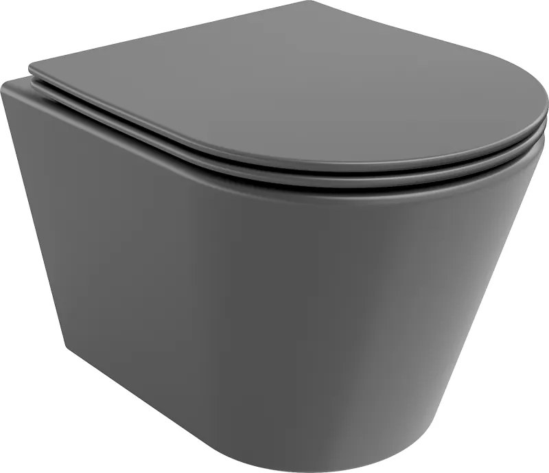 Mexen Rico Rimless WC csésze lassú záródású, vékony duroplast ülőkével, sötét szürke matt - 30724071