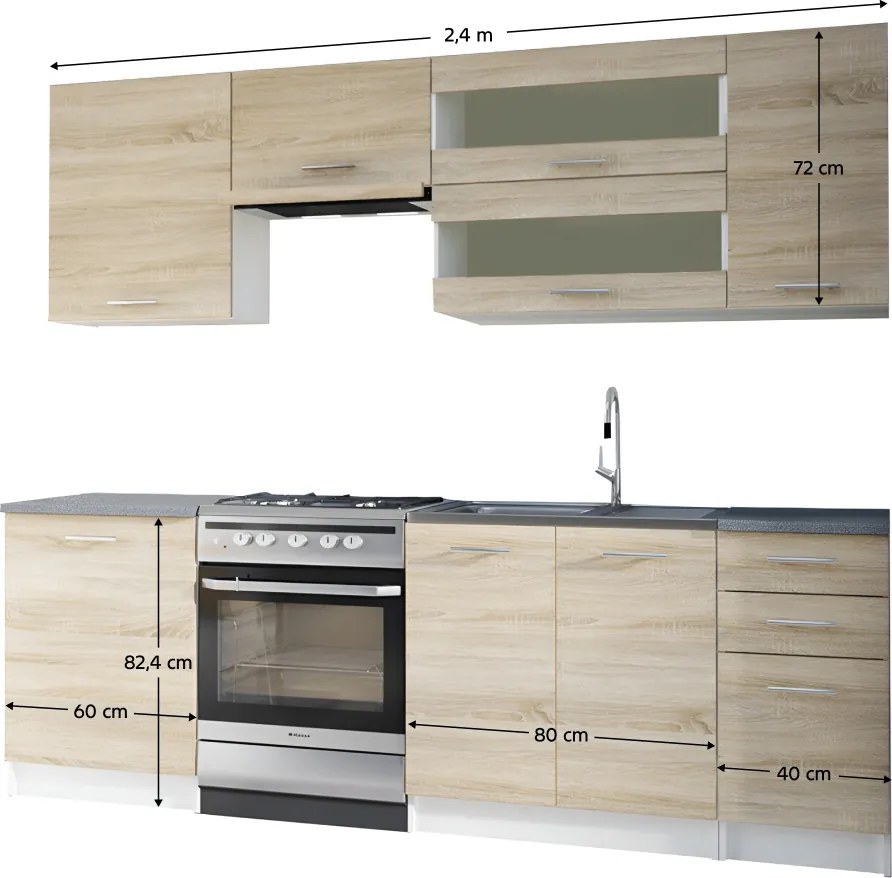 konyhabútor 2,4 m, tölgy sonoma / fehér, FABIANA