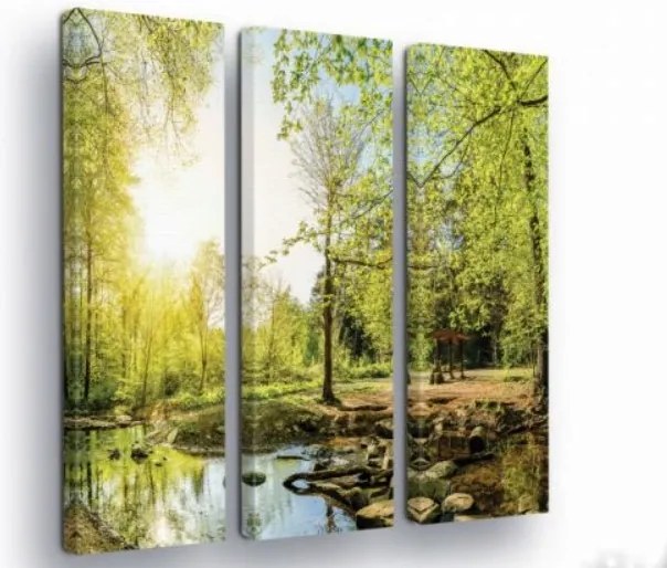 Vászonkép 90x100 Erdei táj napsütötte erdő folyó nyugalom harmónia természet