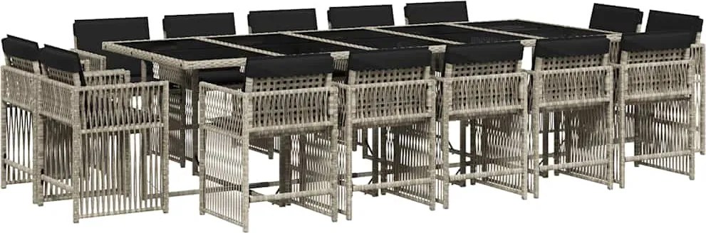 vidaXL 17 részes szürke polyrattan kerti étkezőgarnitúra párnákkal