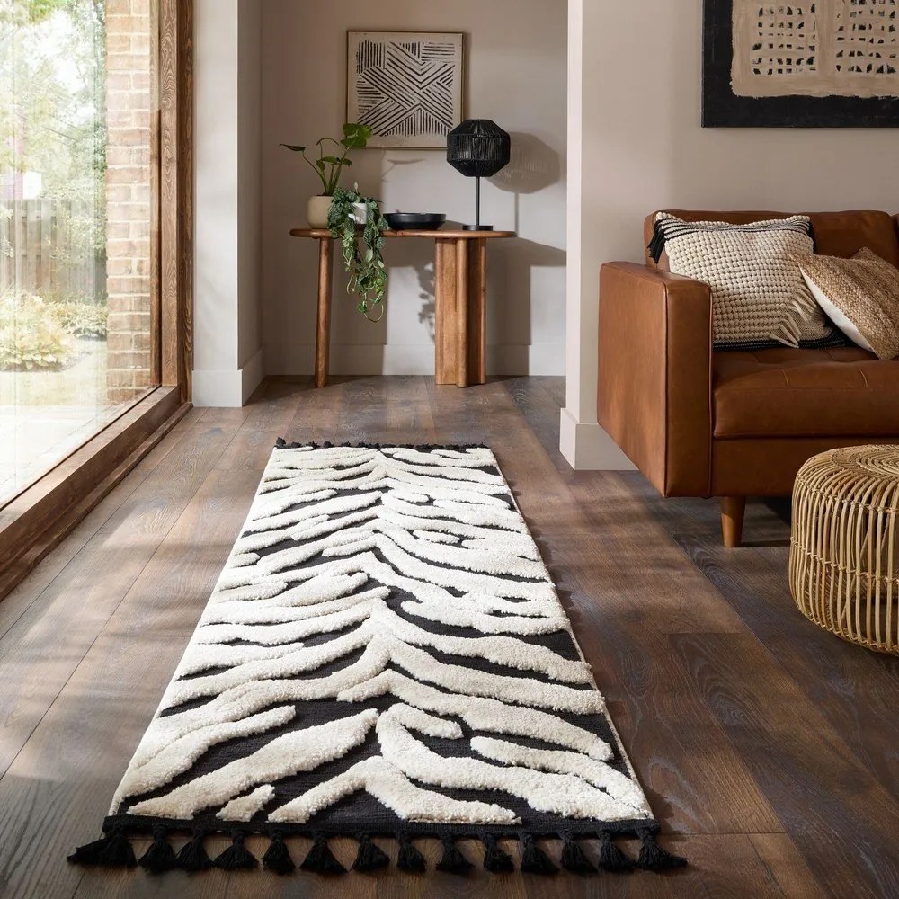 Fekete-fehér futószőnyeg 80x300 cm Esra Zebra – Flair Rugs