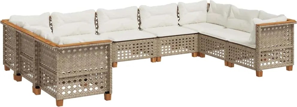 vidaXL 9 részes bézs polyrattan kerti ülőgarnitúra párnákkal