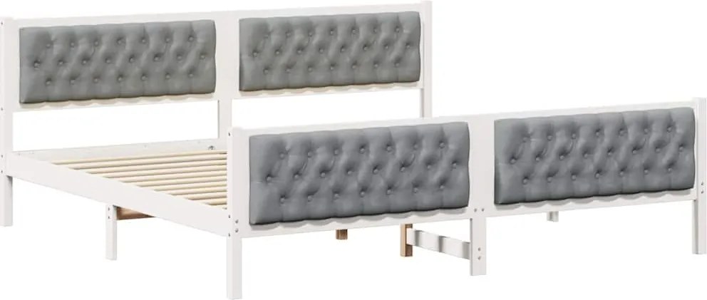 vidaXL Ágykeret fejtámlával Világosszürke 200 x 200 cm Tömör fenyőfa