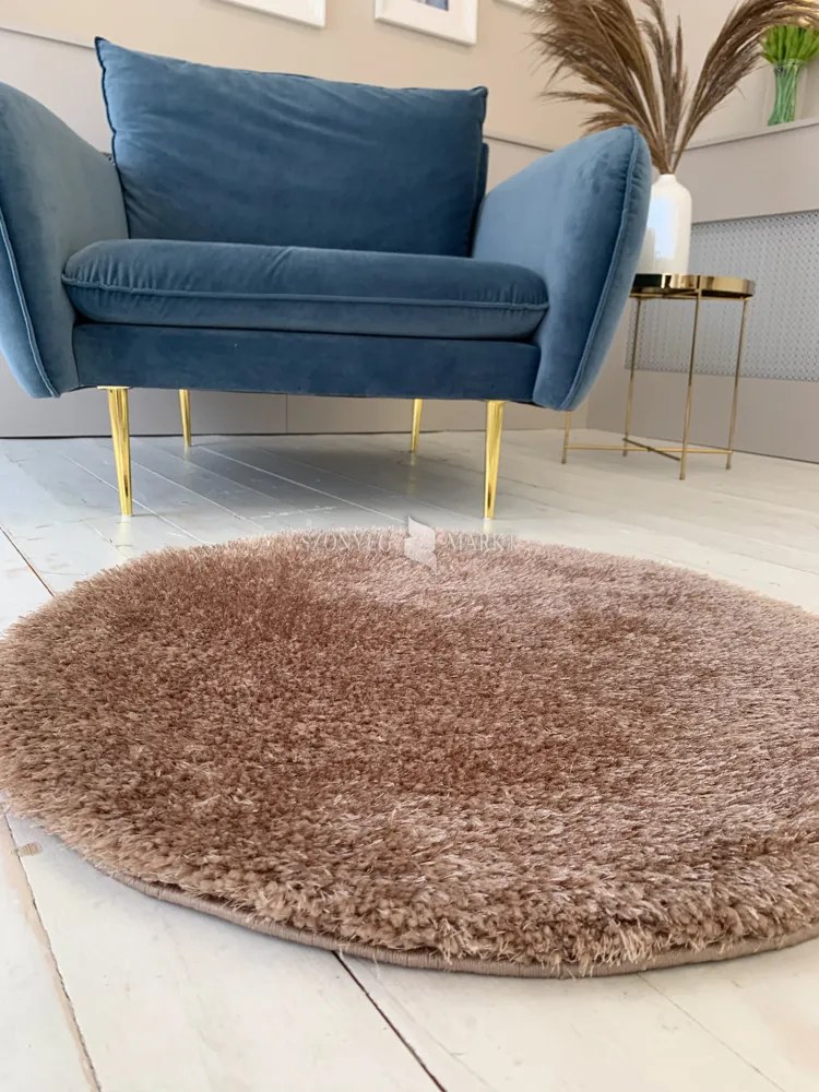 Puffy shaggy kerek szőnyeg Sötét Bézs (Dark Beige) 100x100