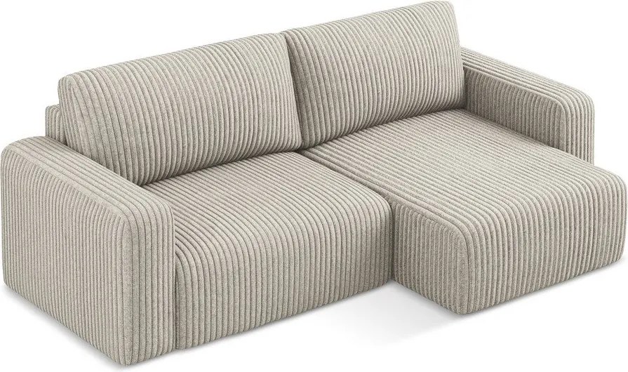 Bézs kordbársony kinyitható-tárolóhelyes sarokkanapé (jobb oldali-heverő résszel) Kona – Makamii
