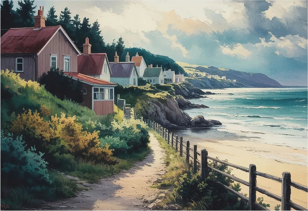 Dekoratív fotótapéta falra Egyszerű összeszerelés Sziklaházak 152x104 Ragasztó