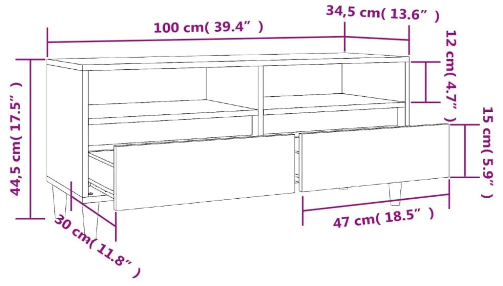 füstös tölgy színű szerelt fa TV-szekrény 100x34,5x44,5 cm