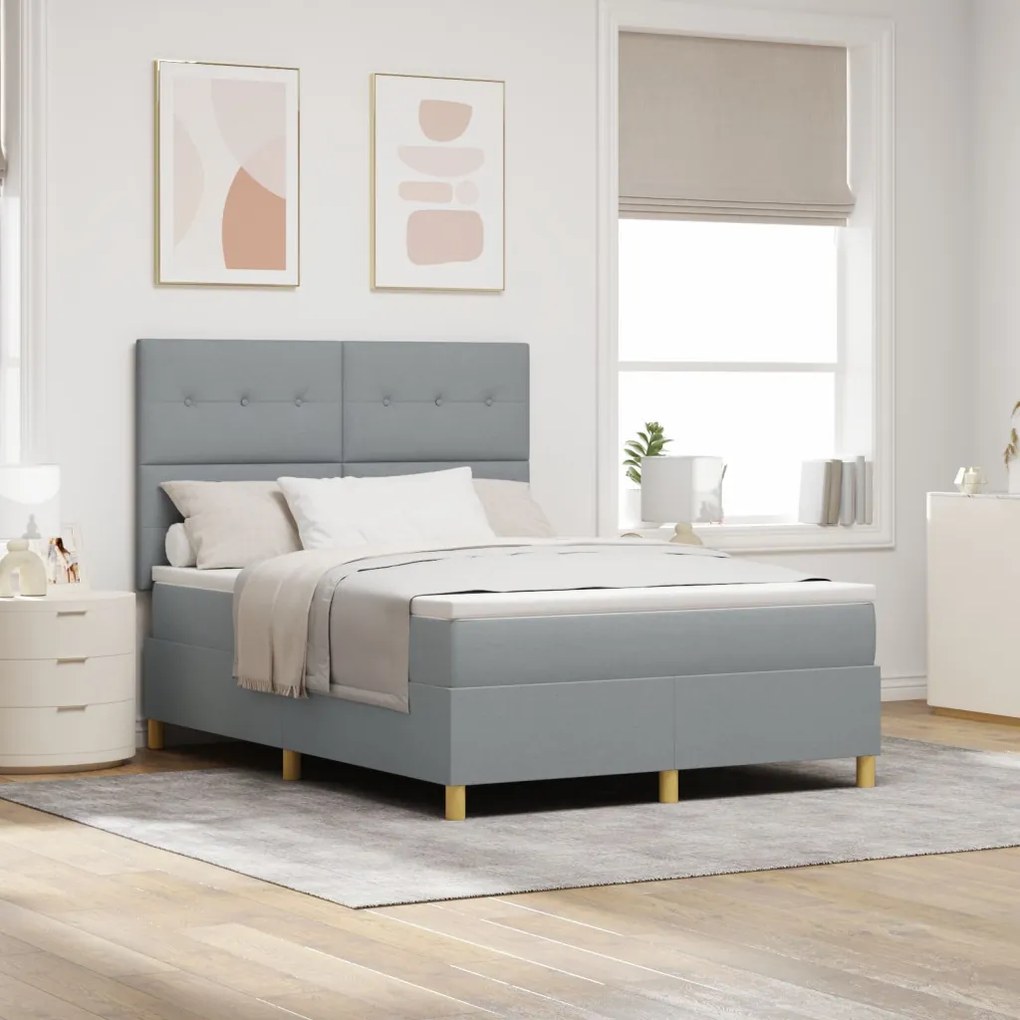 Boxspring Ágy matraccal Világosszürke 140x200 cm Szövet