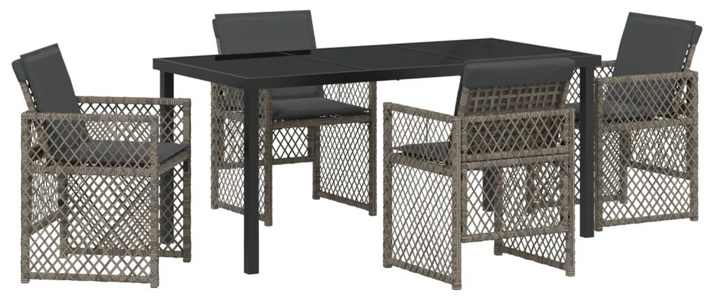 5 Részes Kerti Étkező Szett Párnákkal Szürke Polyrattan
