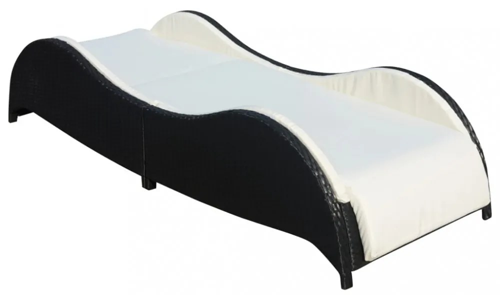 fekete polyrattan napozóágy párnával