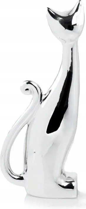 Kerámia Macska ezüst 30cm ajándék dekoráció