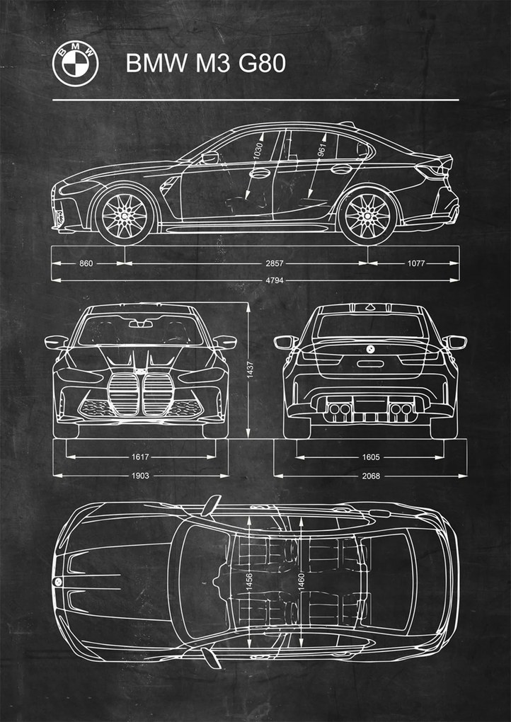 Poszter Bmw M3 G80 Retro Patent Blueprint Séma
