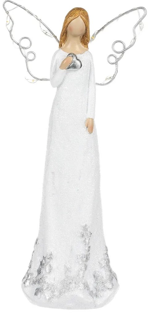 Karácsonyi dekoráció Angyal világító szárnyakkal,polirezsin, 19 cm