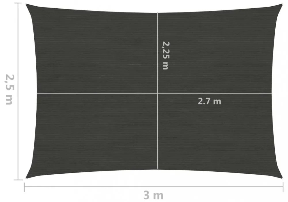 antracitszürke HDPE napvitorla 160 g/m² 2,5 x 3 m