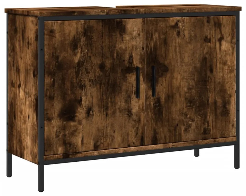 füstölt tölgy szerelt fa fürdőszobai mosdószekrény 80x30x60 cm