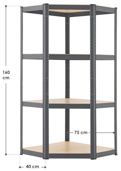 Juskys Sarokpolc - 160x75x40-75 cm szürke