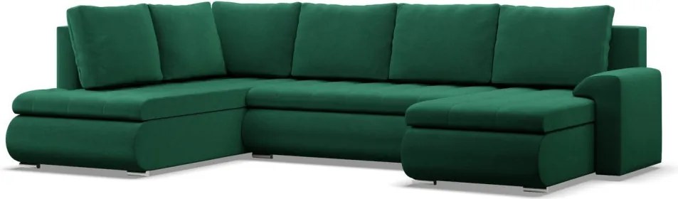 Tokio U sarokkanapé, 3 ágyneműtartóval, bársony, baloldali, zöld