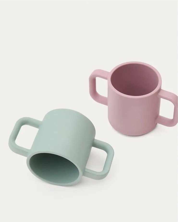 Világos rózsaszín-türkiz szilikon gyerek bögre szett 2 db-os Lili – Kave Home