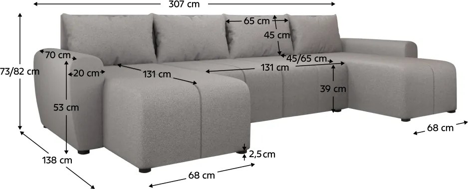 Univerzális ülőgarnitúra, szürke, DELIN U UNI