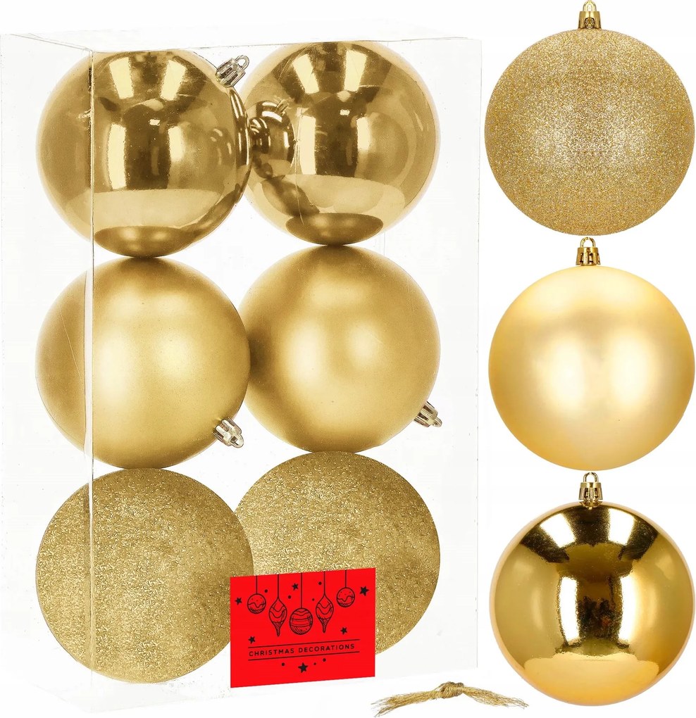 Karácsonyfadísz Nagy Karácsonyfadísz 6db 11cm Arany Dekoráció Szett