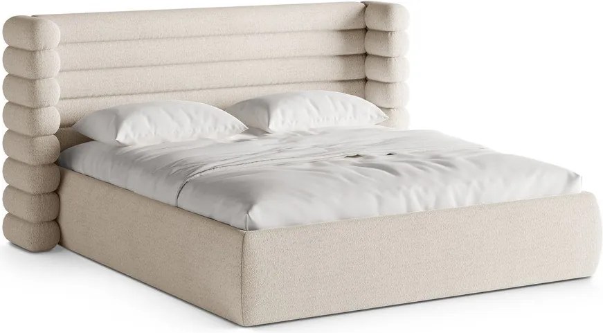 Bézs kárpitozott ágyneműtartós franciaágy ágyráccsal 160x200 cm Mount – Micadoni