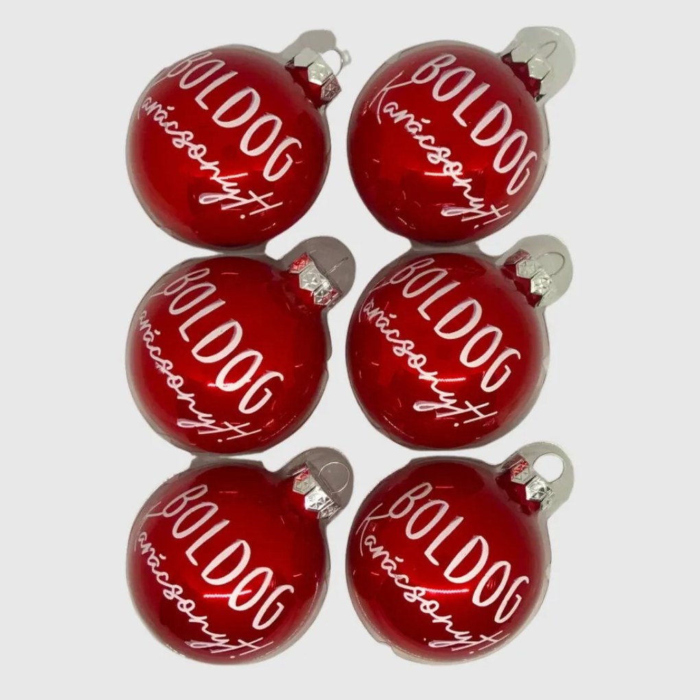 Boldog karácsonyt! kézzel festett üveg karácsonyi gömb szett 6*7cm