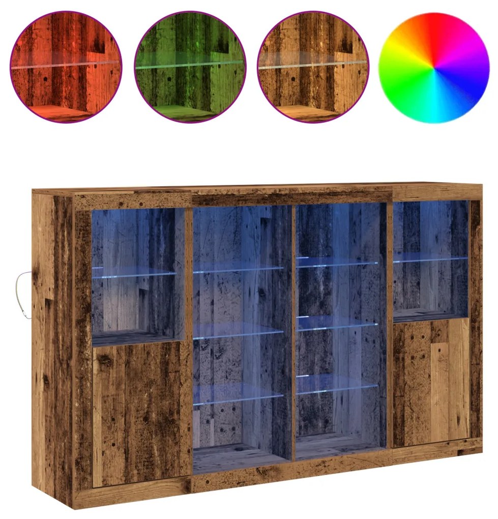 Büfé LED Fényekkel Régi Fa 163x37x100 cm Mérnöki Fa