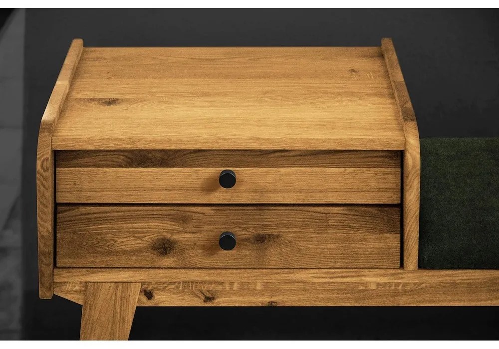 Fiókos tölgyfa pad, zöld ülőrésszel Retro - The Beds