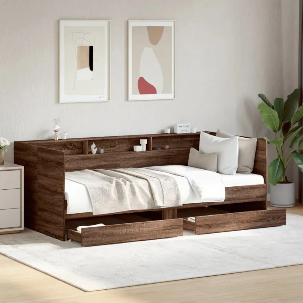 barna tölgy kanapéágy fiókkal matrac nélkül 75x190 cm