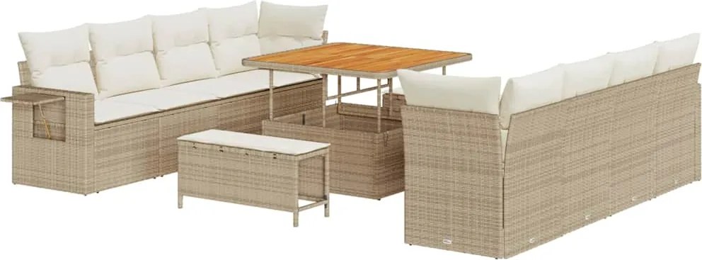 vidaXL Kerti Kanapé Szett tárolóval 11 pcs Bézs Poli rattan