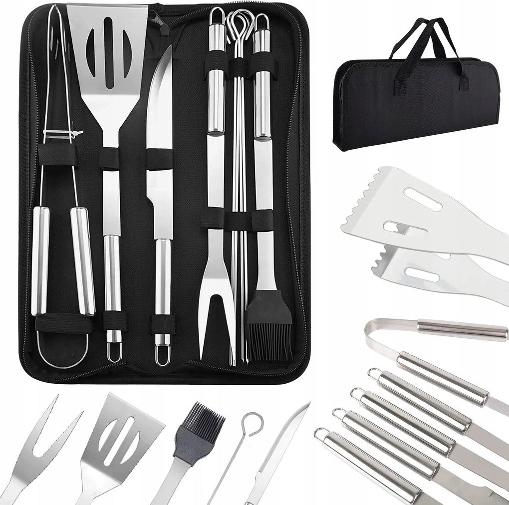 Rozsdamentes Acél Grill Tartozékok Fogó Készlet Evőeszköz Tok 9 Db-os