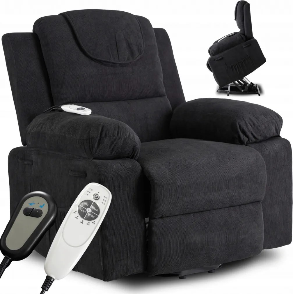 FENIX elektromos masszázsfotel felállás segítő funkcióval fekete