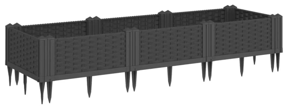 vidaXL fekete polipropilén kerti virágláda cövekekkel 125x40x28,5 cm
