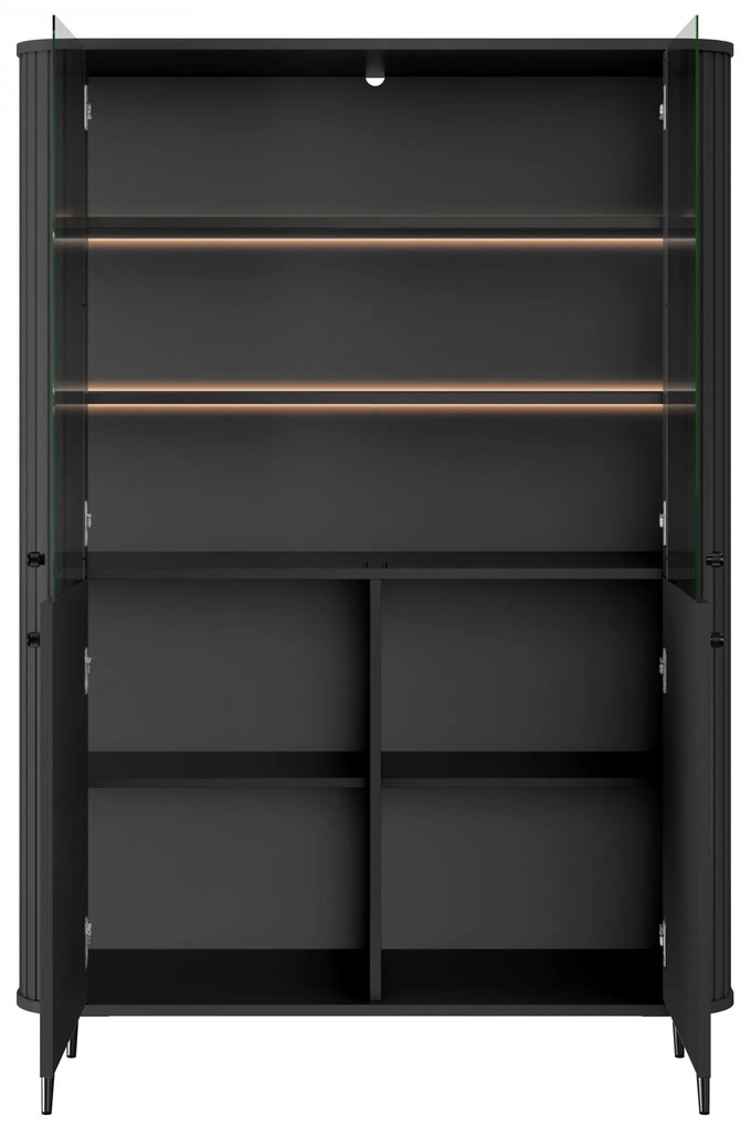 Vesper négyajtós vitrines szekrény 103 cm - fekete / fekete lábak