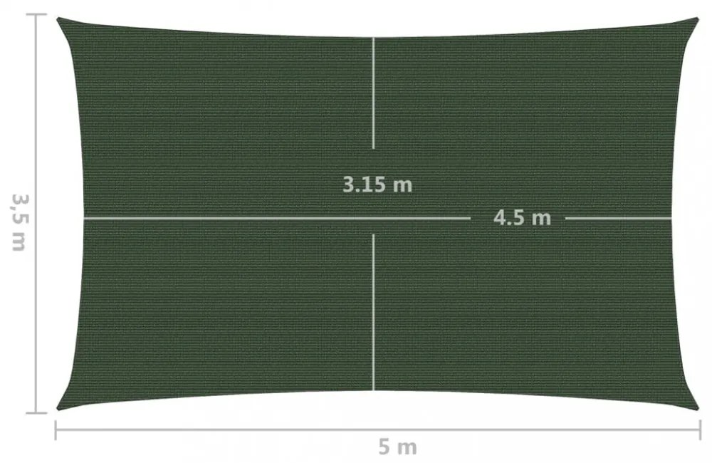 sötétzöld HDPE napvitorla 160 g/m² 3,5 x 5 m